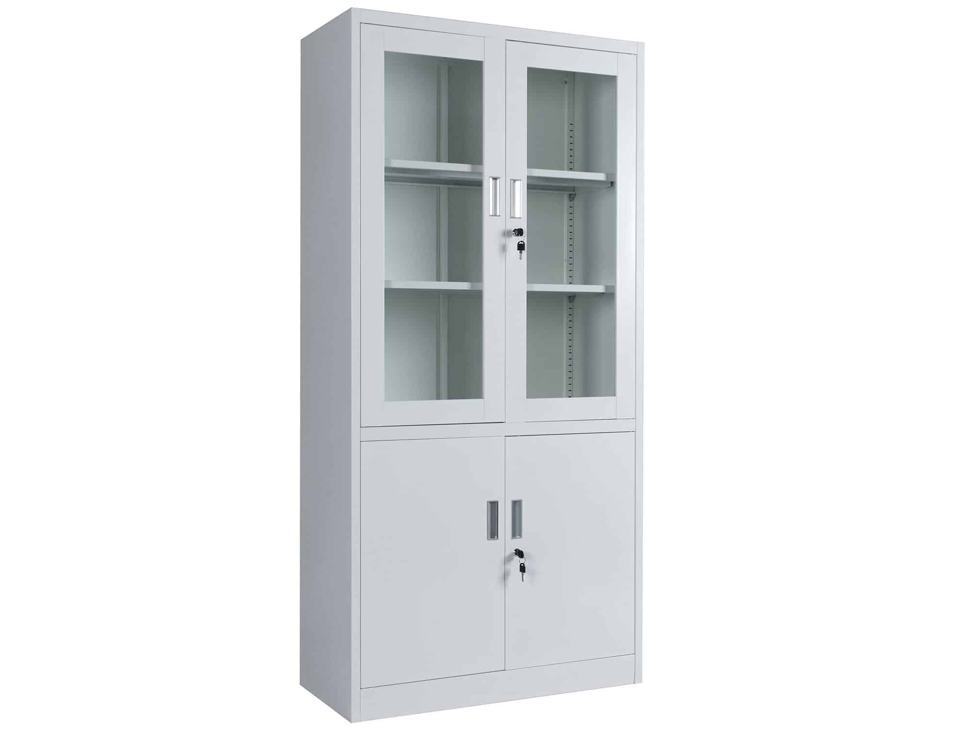 Armoire à 2 portes vitrées et 2 placards métalliques