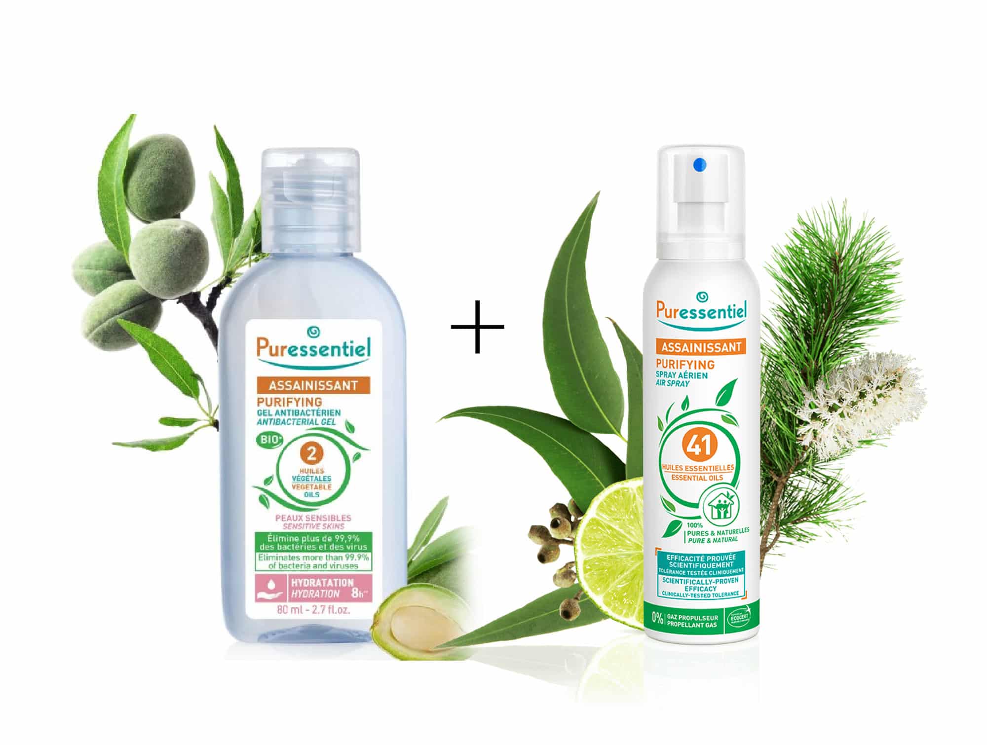 Puressentiel he assain. Spray aerien 41 -75ml & gel antibacterien extra doux peau sensible 80ml